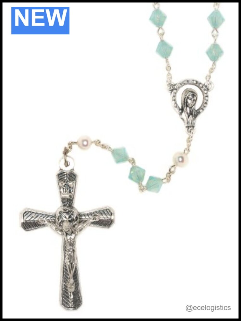 Swarovski Crystal Catholic Prayer Rosary Necklace with Silver Crucifix